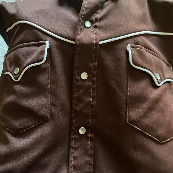 SEARS & ROBUCK Vntg Poly 70s Western Pearl Button Shirt Sz. Large 16-16.5 Brown - Picture 6 of 8